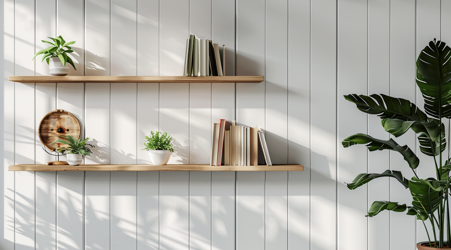 Warm, sunlit office interior with bookshelves and natural light