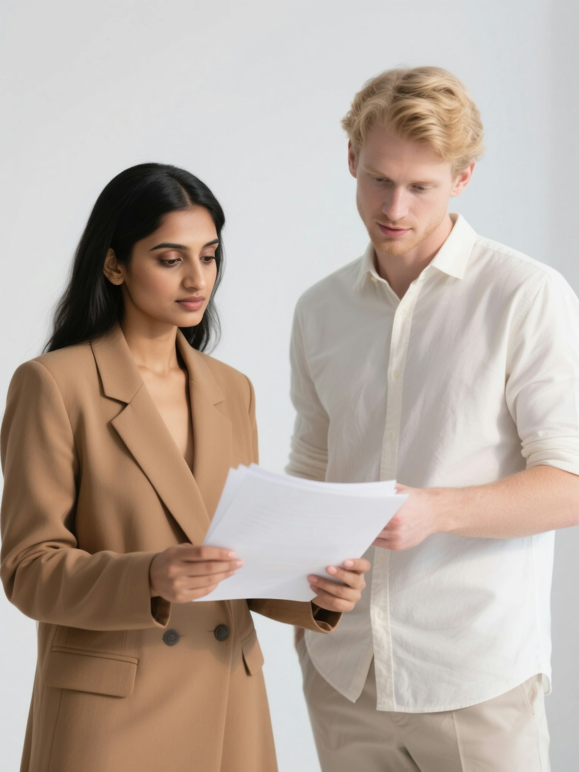 Attorney reviewing documents with a client at a bright, comfortable office table