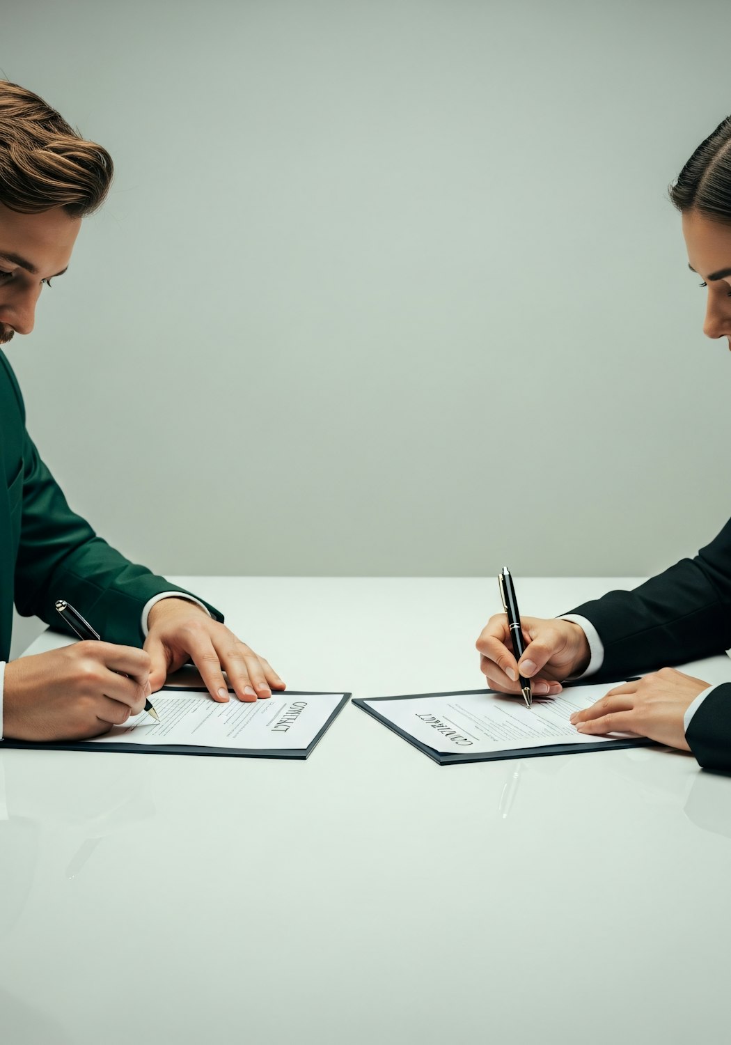 Client signing an engagement letter across a desk